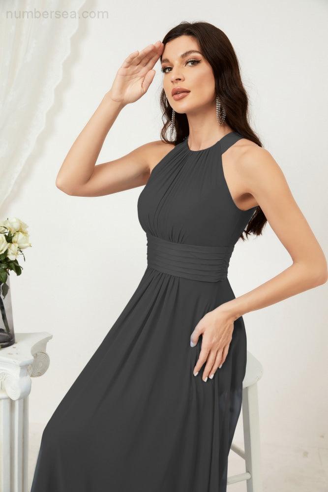 Vestido formal de fiesta Sunnderly de gasa con cuello halter, largo y sin mangas, para dama de honor SY2802 