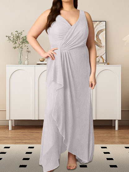A-Linien-Kleid mit V-Ausschnitt, gerüschtem Metallic-Netz