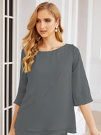 Elegante vestido de dos piezas para madre de la novia, talla grande, pantalón, capas con volantes, bata plateada SY28064 