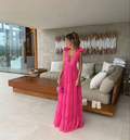 Hot Pink Rückenfreies Ballkleid, Abendkleid Y1522