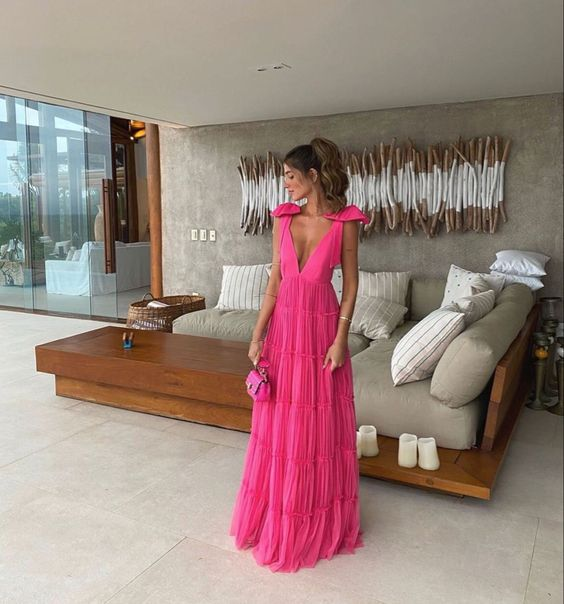 Hot Pink Rückenfreies Ballkleid, Abendkleid Y1522