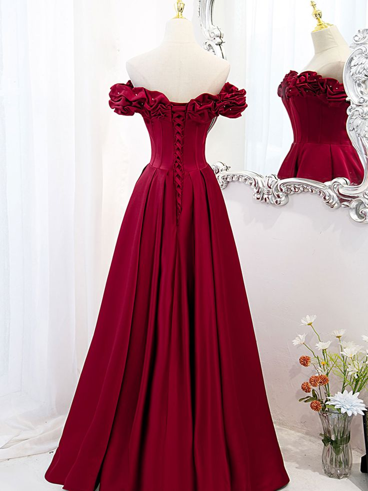 Vestido de fiesta largo de satén con hombros descubiertos y corte en A, vestido de noche de satén Y6340