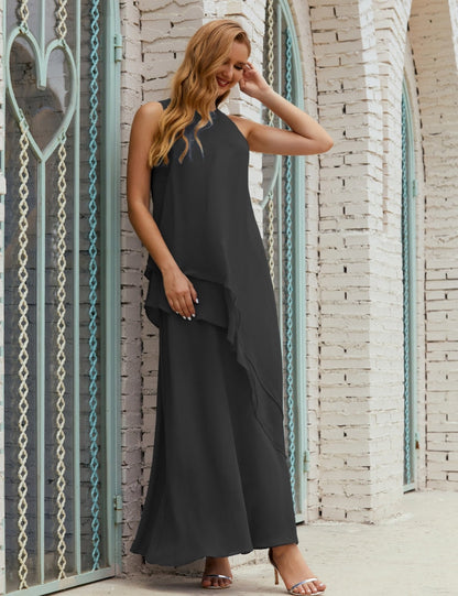 Chiffon Langes Plus Size Kleider für die Brautmutter Formales Brautjungfern-Abschlussballkleid SY28019 