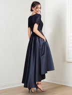 Vestidos asimétricos para madre de la novia con escote joya, corte princesa/corte A