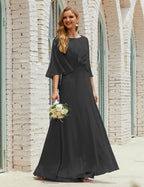 Vestido de dama de honor Sunnderly para mujer, de gasa, manga larga y cuello en V, vestido formal para boda o fiesta SY28018 
