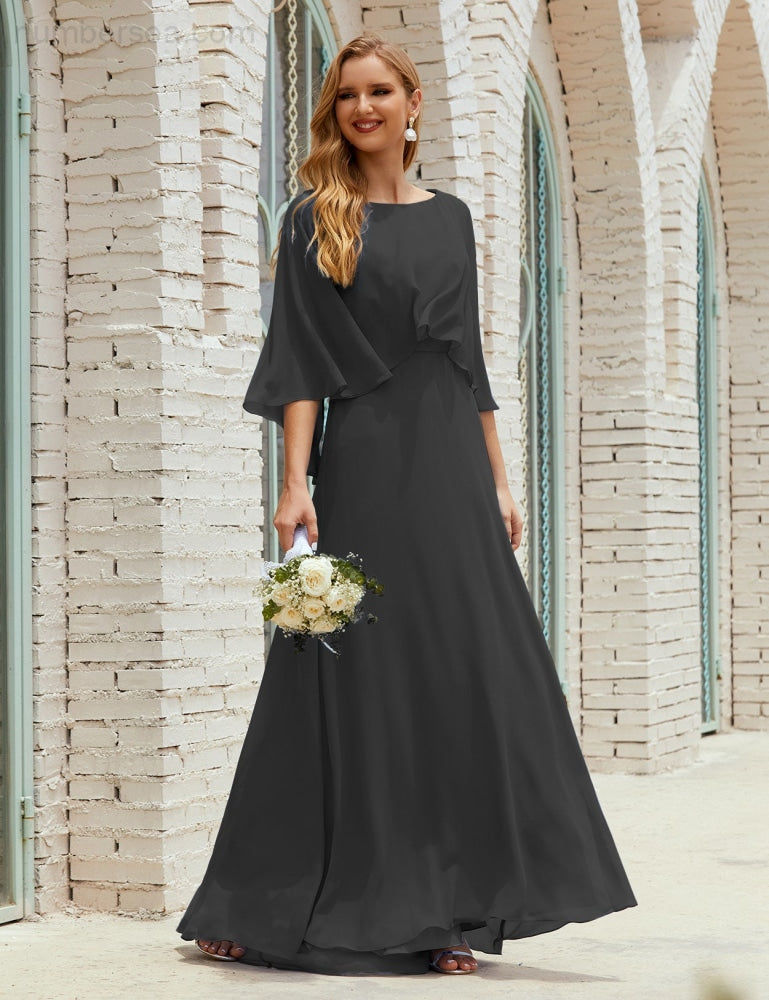 Vestido de dama de honor Sunnderly para mujer, de gasa, manga larga y cuello en V, vestido formal para boda o fiesta SY28018 