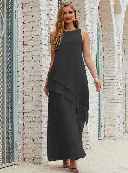 Chiffon Langes Plus Size Kleider für die Brautmutter Formales Brautjungfern-Abschlussballkleid SY28019 