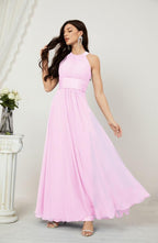 Vestido formal de fiesta Sunnderly de gasa con cuello halter, largo y sin mangas, para dama de honor SY2802 