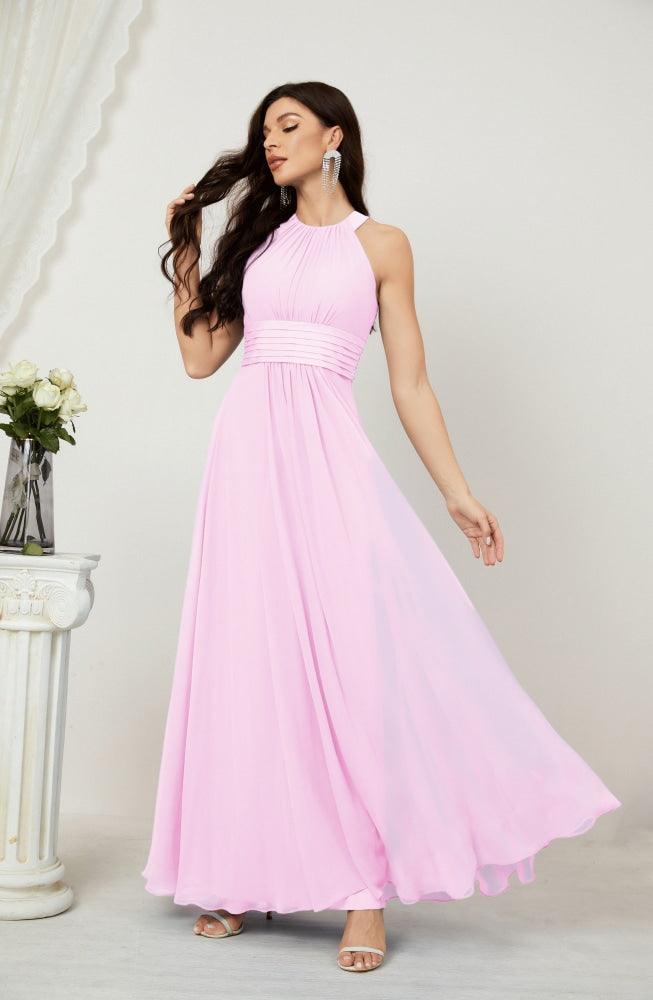 Vestido formal de fiesta Sunnderly de gasa con cuello halter, largo y sin mangas, para dama de honor SY2802 