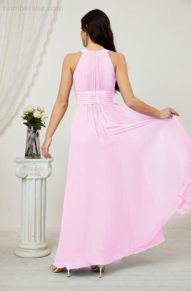 Vestido formal de fiesta Sunnderly de gasa con cuello halter, largo y sin mangas, para dama de honor SY2802 