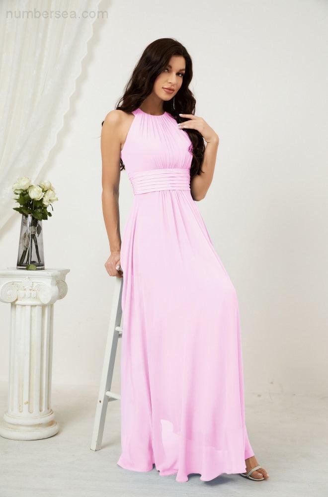 Sunnderly Formal Party Gown Dress Chiffon Halter Long Sleeveless Bridesmaid Dresses SY2802