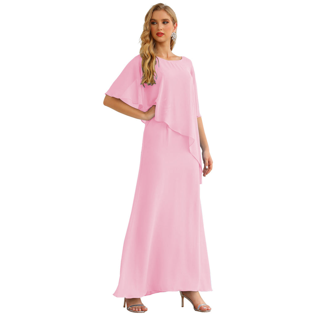 Sunnderly Chiffon-Kleid für die Brautmutter in Übergröße, formelles Ballkleid mit Rüschenumhang