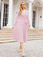 Vestido de dama de honor con escote en V y cinturón para madre de la novia, invitada de boda SY28031 