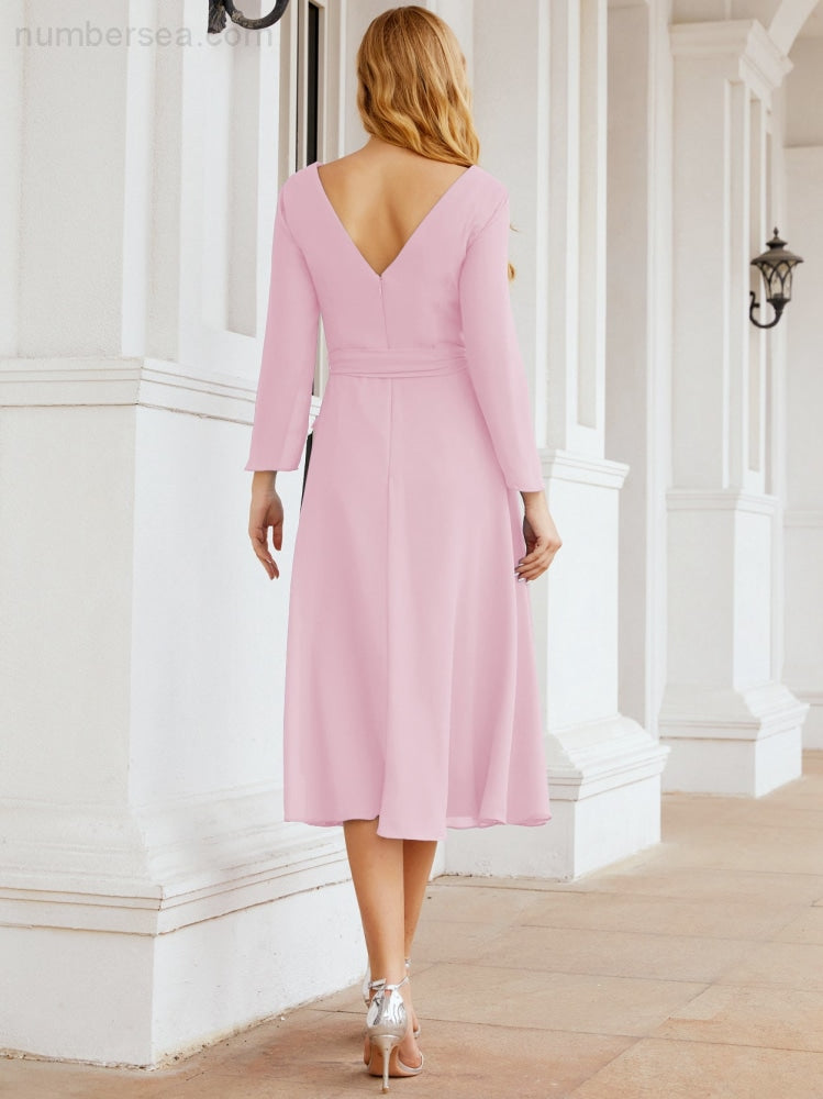Brautjungfernkleid mit V-Rücken und Taillengürtel für die Mutter der Braut, Hochzeitsgäste, SY28031 