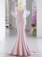 Elegant Pink Mermaid Spaghetti Straps Beading Prom Evening Dress Y7615