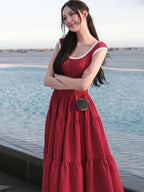 TARUXY Slim Retro Long Dress For Women 2024 Summer Short Sleeve High Waist Dresses Lady Party Elegant Evening Dress Maxi Femme