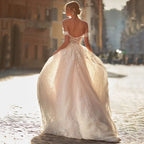 Classical Sweetheart A Line Wedding Dress Backless Lace Appliques Off The Shoulder Bridal Gowns Sweep Train-payinti