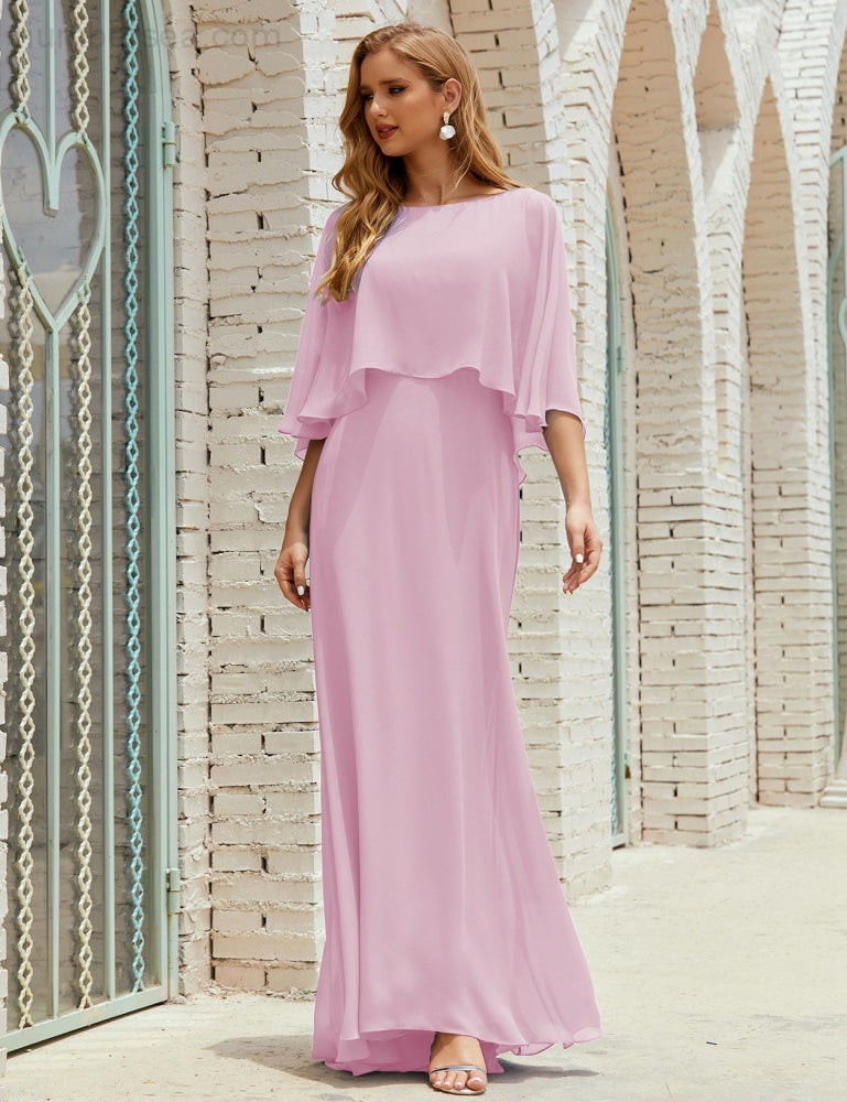 Vestido de dama de honor Sunnderly para mujer, de gasa, manga larga y cuello en V, vestido formal para boda o fiesta SY28018 