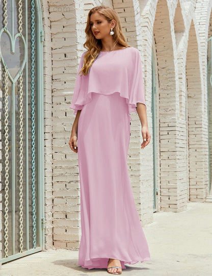 Vestido de dama de honor Sunnderly para mujer, de gasa, manga larga y cuello en V, vestido formal para boda o fiesta SY28018 