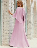 Vestido de dama de honor Sunnderly para mujer, de gasa, manga larga y cuello en V, vestido formal para boda o fiesta SY28018 