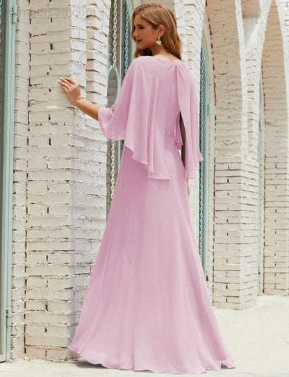 Vestido de dama de honor Sunnderly para mujer, de gasa, manga larga y cuello en V, vestido formal para boda o fiesta SY28018 