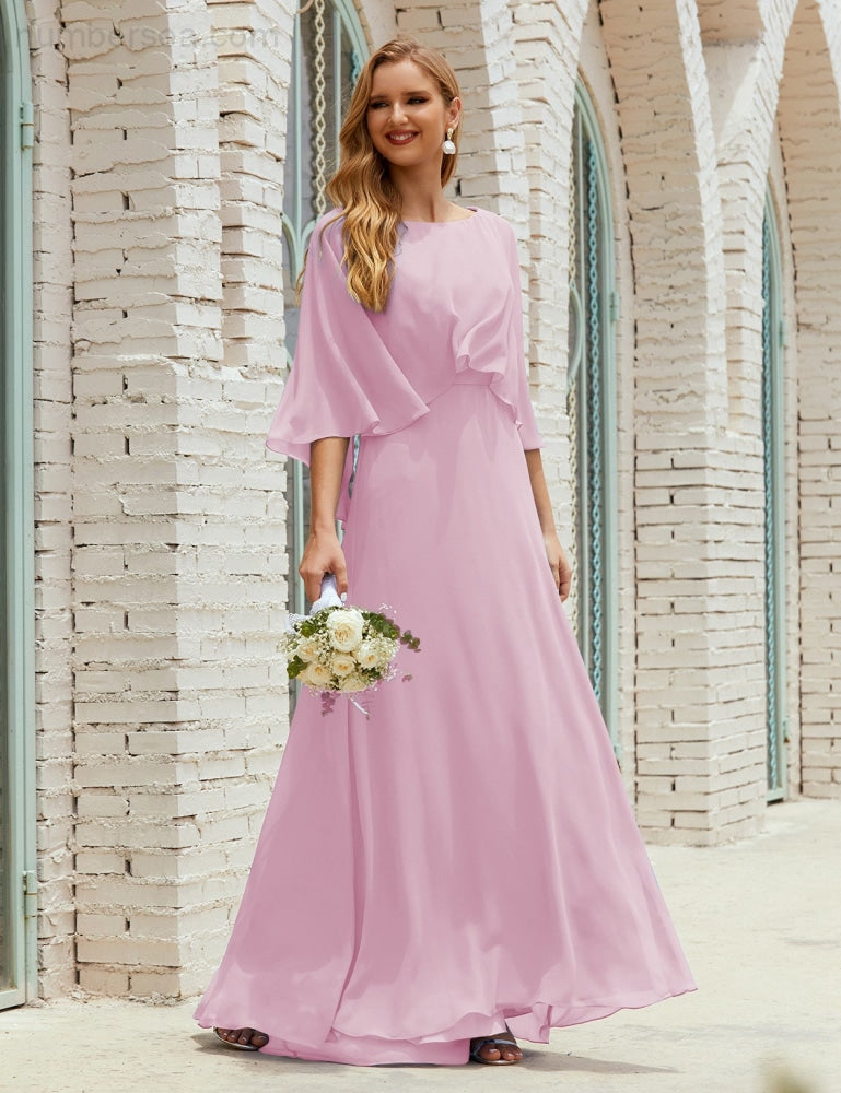 Vestido de dama de honor Sunnderly para mujer, de gasa, manga larga y cuello en V, vestido formal para boda o fiesta SY28018 