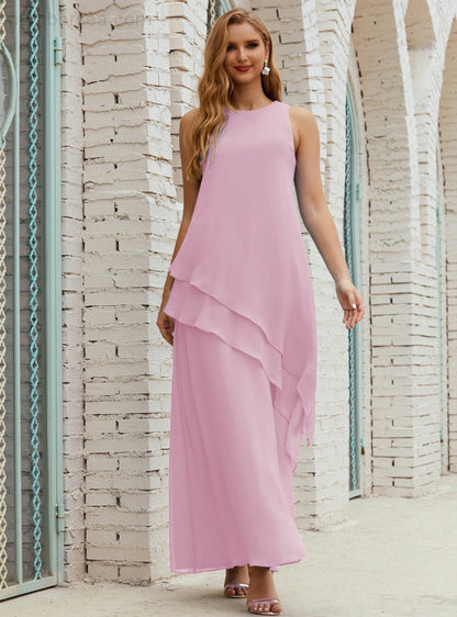 Chiffon Langes Plus Size Kleider für die Brautmutter Formales Brautjungfern-Abschlussballkleid SY28019 