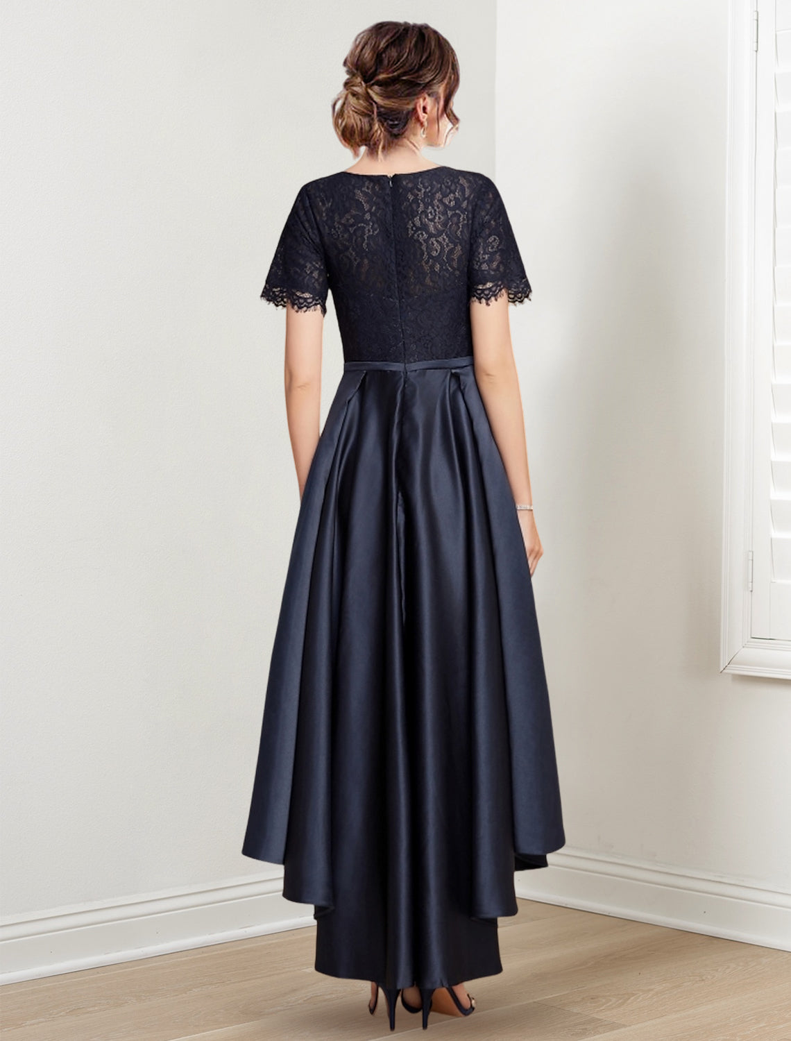 Vestidos asimétricos para madre de la novia con escote joya, corte princesa/corte A