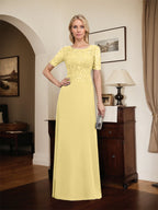 Vestido de gasa con encaje y lentejuelas para madre de la novia, corte A, largo hasta el suelo