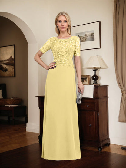 Vestido de gasa con encaje y lentejuelas para madre de la novia, corte A, largo hasta el suelo
