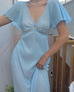 Einfaches blaues langes Ballkleid Blaues Abendkleid Y7019