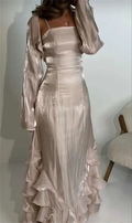 Vintage Ballkleider mit Plissee Rüschen Bodenlanges Abendkleid Y4595