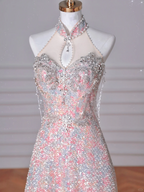 Wunderschönes rosa Pailletten Perlen A-Linie Ballkleid Abendkleid Y8637