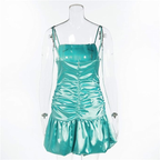 New mint green tight skirt sexy pleated skirt high waist pleated satin dress,short homecoming dress  Y1903