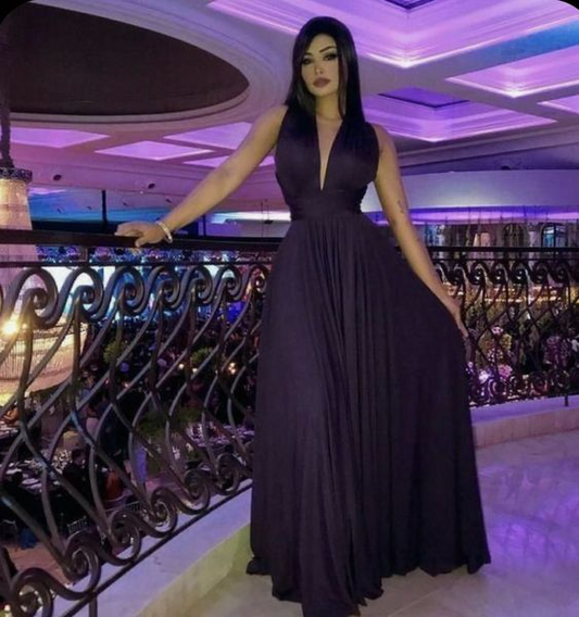 Vestido de noche largo sexy con escote en V profundo Y5879
