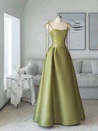 Spaghettiträger Satin Ballkleid A-Linie Schlichtes bodenlanges Abendkleid Y7011
