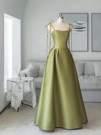 Vestido de fiesta de satén con tirantes finos, corte A, sencillo, largo hasta el suelo, Y7011