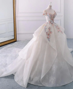 Atemberaubendes schulterfreies Ballkleid mit Blumenmuster und Spitze, Brautkleid Y1145