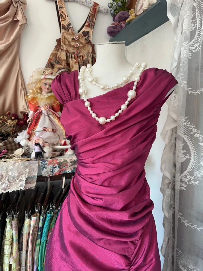 Elegantes Satin-Rüschen-Meerjungfrau-Ballkleid Rosa Abendkleid Y8161
