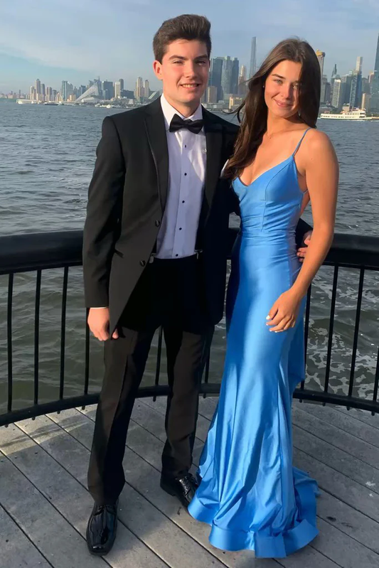 Vestido de fiesta elegante de sirena azul atlántico sin espalda Y303