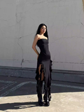 Elegante vestido de fiesta negro sin tirantes, vestido de noche negro Y1929