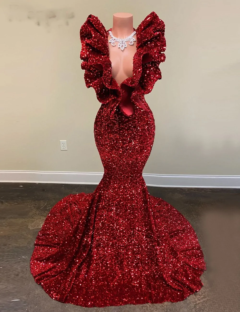 Vestido de fiesta largo de sirena con lentejuelas rojas, vestido de noche encantador Y536