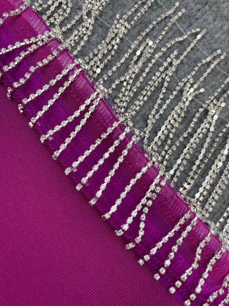 Vestido de noche largo y elegante con flecos y aberturas brillantes para mujer Y407