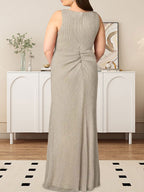 A-Linien-Kleid mit V-Ausschnitt, gerüschtem Metallic-Netz