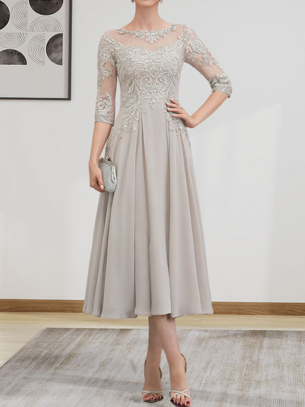 Vestido de gasa con encaje, corte A, ilusión, largo hasta la rodilla, para madre de la novia, con lentejuelas y abalorios