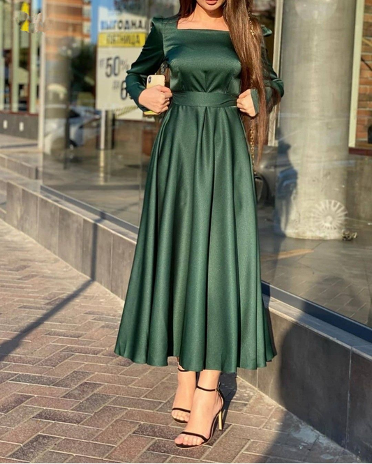 Einfaches grünes A-Linien-Ballkleid mit quadratischem Ausschnitt, grünes Abendkleid Y5553