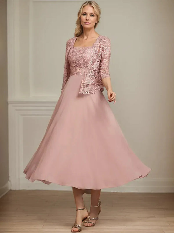 Vestido de gasa con encaje y lentejuelas para madre de la novia, corte A, largo hasta la rodilla