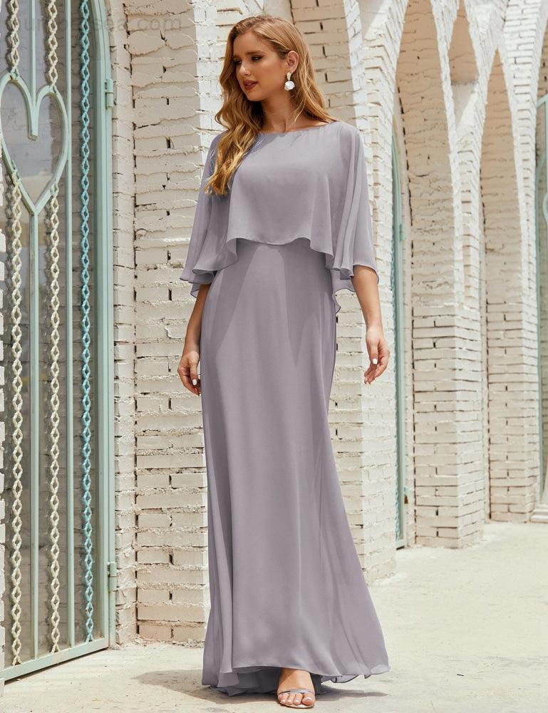Vestido de dama de honor Sunnderly para mujer, de gasa, manga larga y cuello en V, vestido formal para boda o fiesta SY28018 