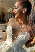 Seraphina | A-Linie, Illusionsausschnitt, Elfenbein, kurzes Homecoming-Kleid mit Perlen