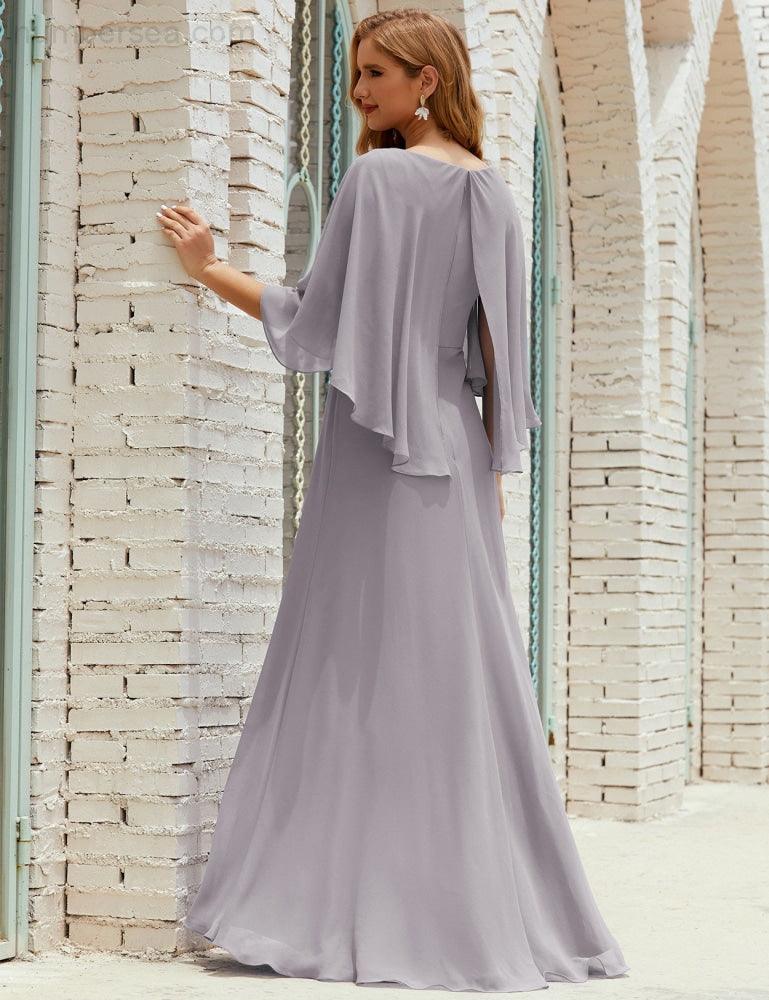 Vestido de dama de honor Sunnderly para mujer, de gasa, manga larga y cuello en V, vestido formal para boda o fiesta SY28018 